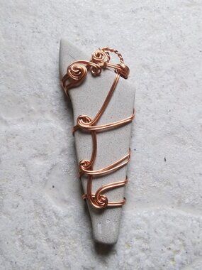 Handmade! Big & Bold! Wire Wrapped Ceramic Shard Pendant - Cottagecore Boho OOAK